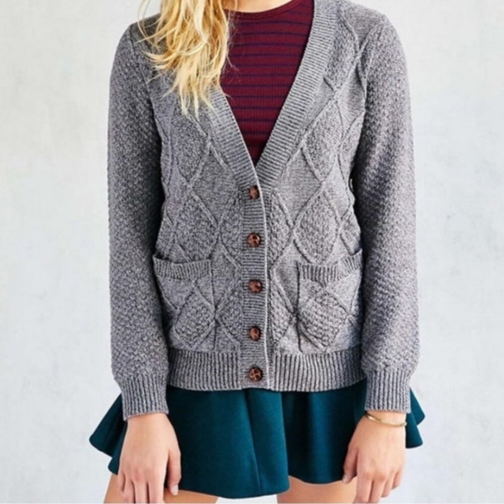 Urban Outfitters BDG Cozy Cable Knit Gray Women's Cardigan Sweater Size S